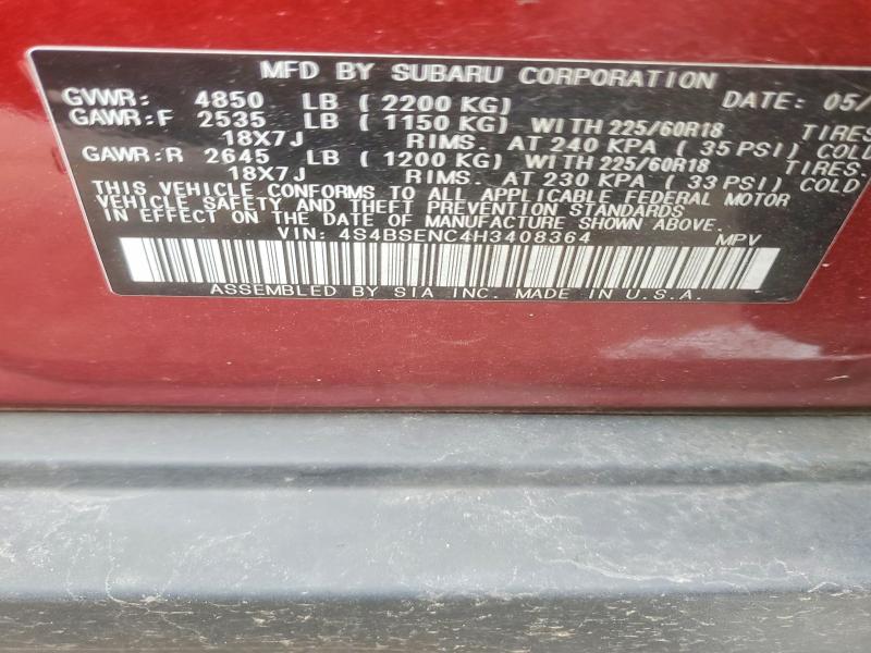 Продажа на аукционе авто 2017 Subaru Outback, vin: 4S4BSENC4H3408364, номер лота: 58476356