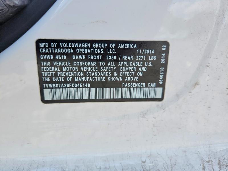 Aukcja sprzedaży 2015 Volkswagen Passat, vin: 1VWBS7A38FC045146, numer aukcji: 63521186