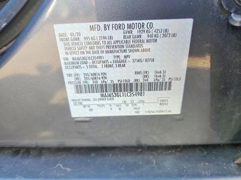 Продаж на аукціоні авто 2020 Ford Ecosport, vin: MAJ6S3GL1LC354981, номер лоту: 64105296