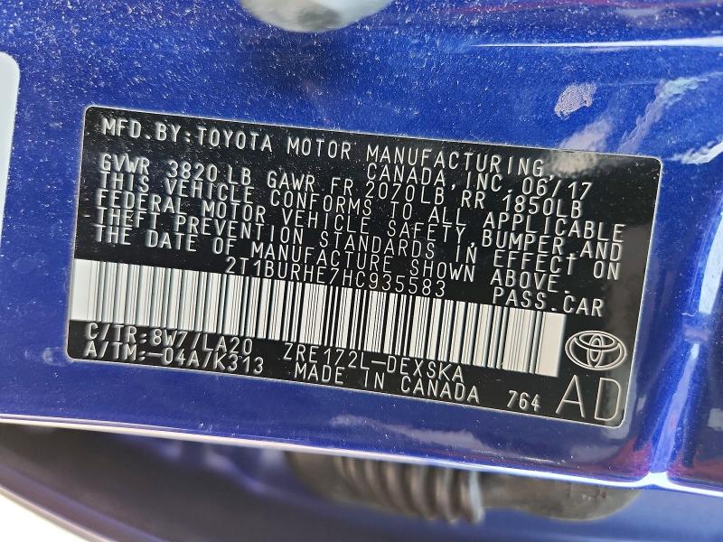 Продажа на аукционе авто 2017 Toyota Corolla, vin: 2T1BURHE7HC935583, номер лота: 64815746