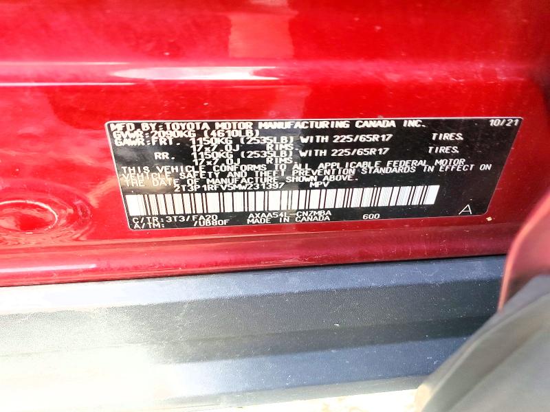 65828706 :رقم المزاد ، 2T3P1RFV5MW231397 vin ، 2021 Toyota Rav4 مزاد بيع