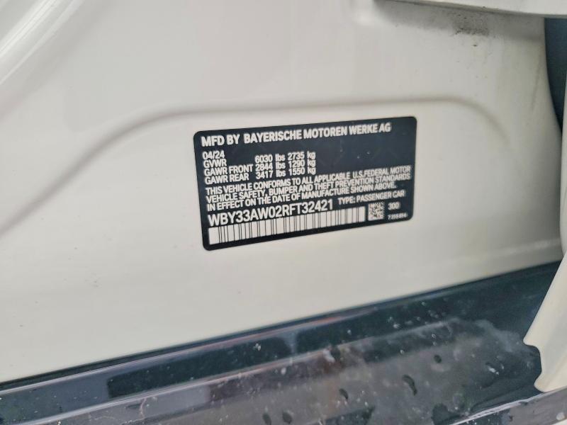 Aukcja sprzedaży 2024 Bmw I4, vin: WBY33AW02RFT32421, numer aukcji: 64211026