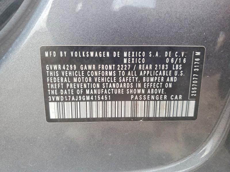 2016 Volkswagen Jetta მანქანა იყიდება აუქციონზე, vin: 3VWD17AJ9GM415451, აუქციონის ნომერი: 64239846