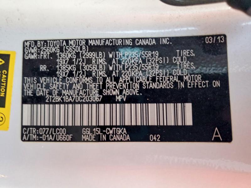 64494486 :رقم المزاد ، 2T2BK1BA7DC203067 vin ، 2013 Lexus Rx 350 مزاد بيع