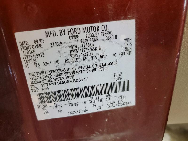 2006 Ford F150 მანქანა იყიდება აუქციონზე, vin: 1FTPW14506KB03117, აუქციონის ნომერი: 63716936