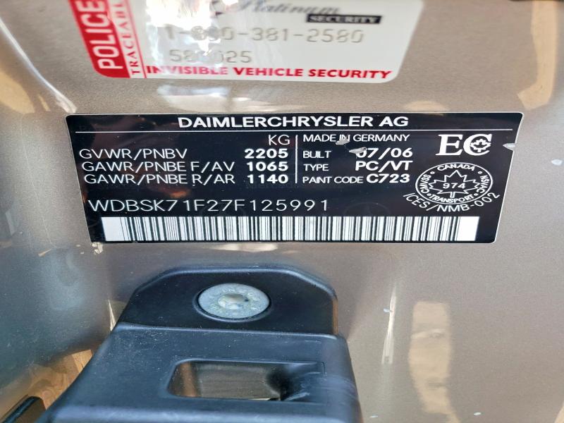 Продажа на аукционе авто 2007 Mercedes-benz Sl, vin: WDBSK71F27F125991, номер лота: 63210486