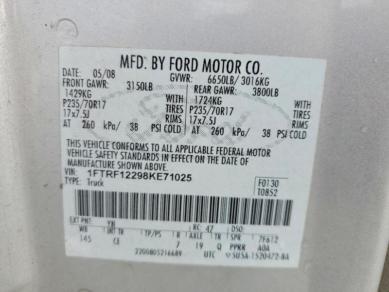 Продаж на аукціоні авто 2008 Ford F150, vin: 1FTRF12298KE71025, номер лоту: 64433156