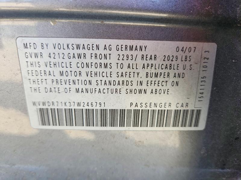 2007 Volkswagen Rabbit მანქანა იყიდება აუქციონზე, vin: WVWDR71K37W246791, აუქციონის ნომერი: 65741206