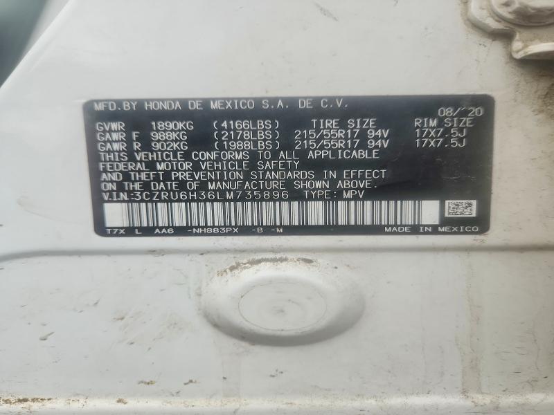 65847476 :رقم المزاد ، 3CZRU6H36LM735896 vin ، 2020 Honda Hr-v مزاد بيع