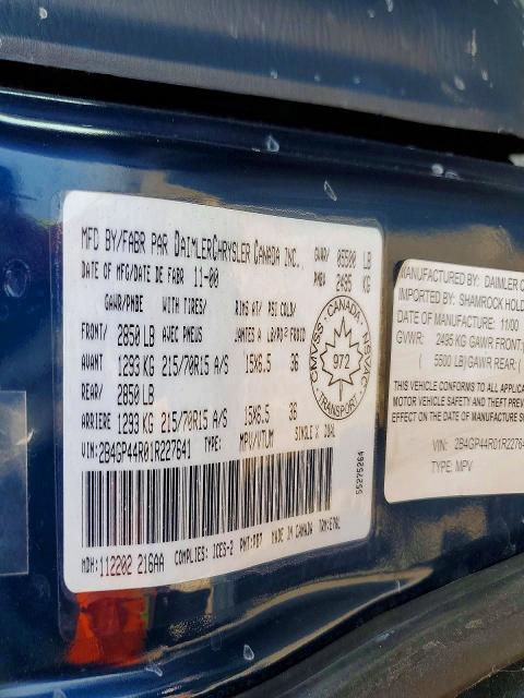 Aukcja sprzedaży 2001 Dodge Grand Caravan, vin: 2B4GP44R01R227641, numer aukcji: 62331236