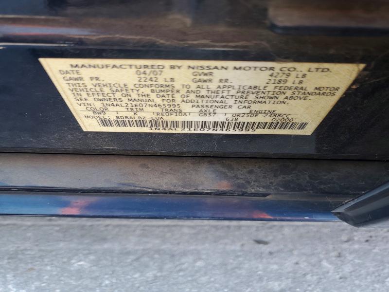 2007 Nissan Altima მანქანა იყიდება აუქციონზე, vin: 1N4AL21E07N465995, აუქციონის ნომერი: 64448966