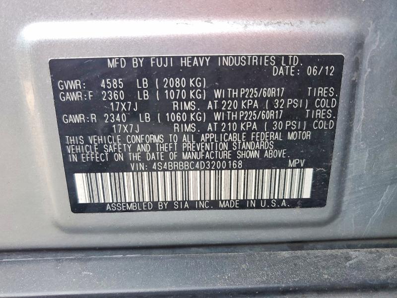 Aukcja sprzedaży 2013 Subaru Outback, vin: 4S4BRBBC4D3200168, numer aukcji: 63909356