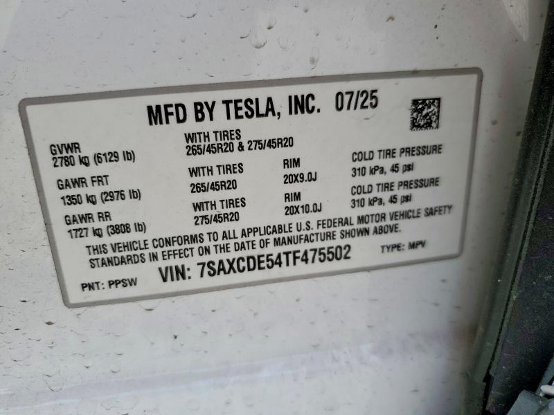 64475546 :رقم المزاد ، 7SAXCDE54TF475502 vin ، 2026 Tesla Model X مزاد بيع
