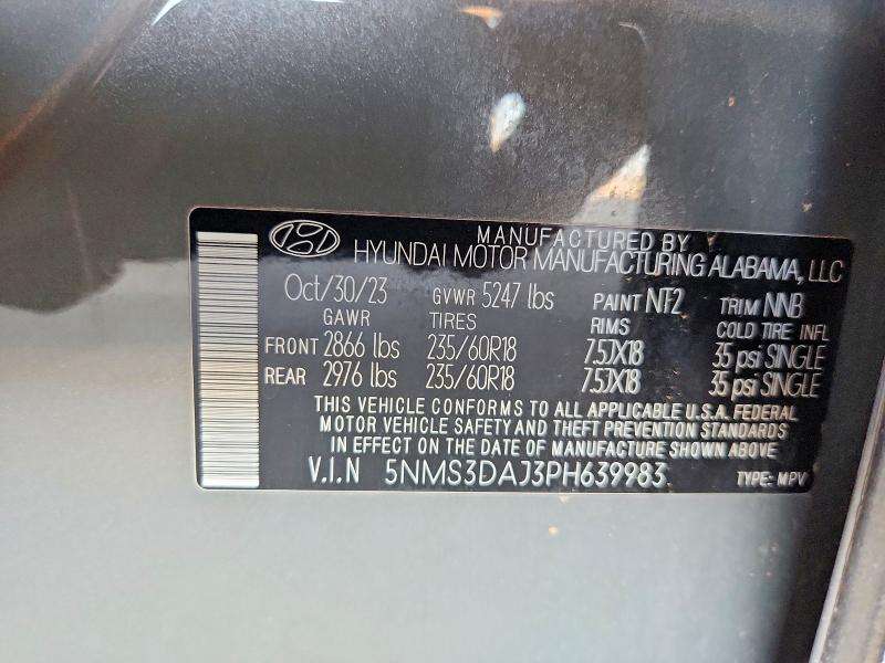 64142786 :رقم المزاد ، 5NMS3DAJ3PH639983 vin ، 2023 Hyundai Santa Fe مزاد بيع