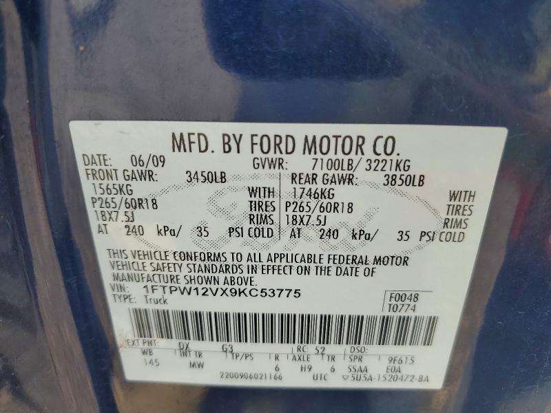 Продажа на аукционе авто 2009 Ford F150, vin: 1FTPW12VX9KC53775, номер лота: 64468706