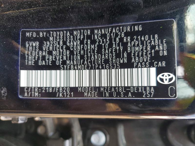 Aukcja sprzedaży 2026 Toyota Corolla, vin: 5YFB4MDE7TP416535, numer aukcji: 65105136