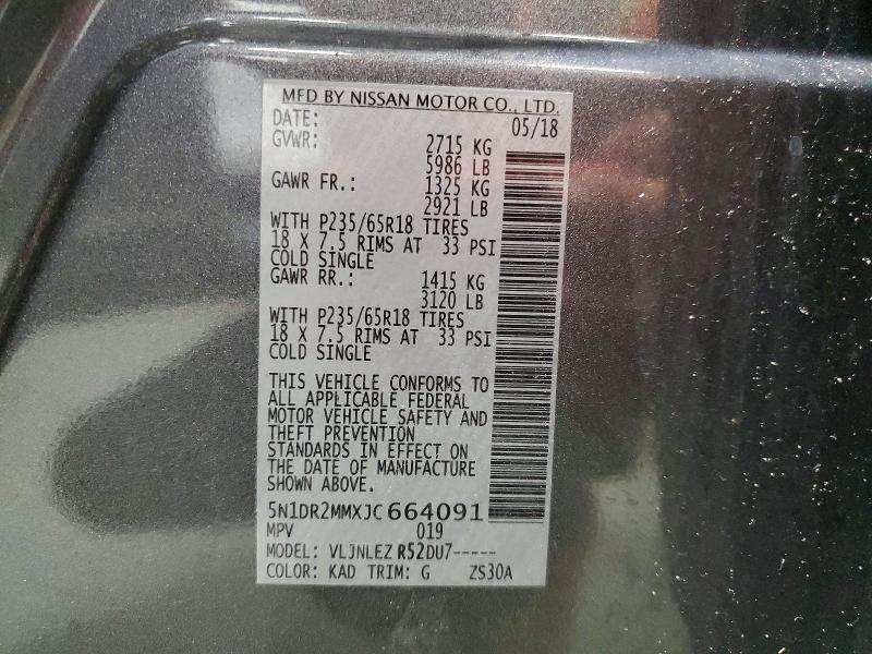 64262486 :رقم المزاد ، 5N1DR2MMXJC664091 vin ، 2018 Nissan Pathfinder مزاد بيع