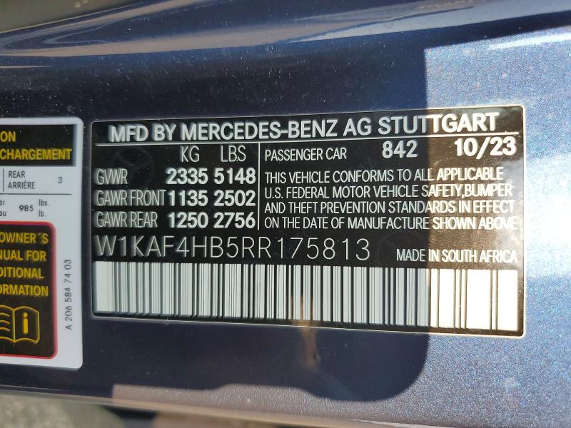 2024 Mercedes-benz C მანქანა იყიდება აუქციონზე, vin: W1KAF4HB5RR175813, აუქციონის ნომერი: 64700096