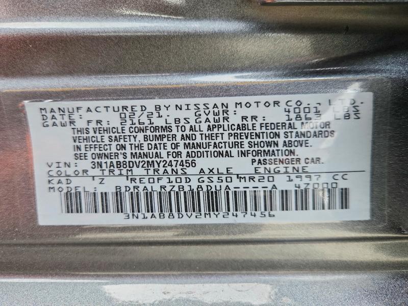 Auction sale of the 2021 Nissan Sentra, vin: 3N1AB8DV2MY247456, lot number: 64930506
