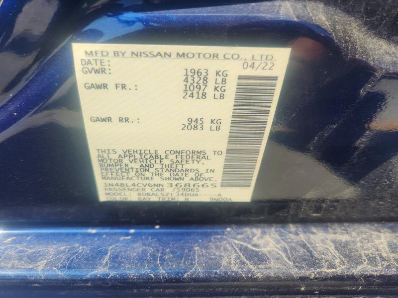 Aukcja sprzedaży 2022 Nissan Altima, vin: 1N4BL4CV6NN368665, numer aukcji: 64271306