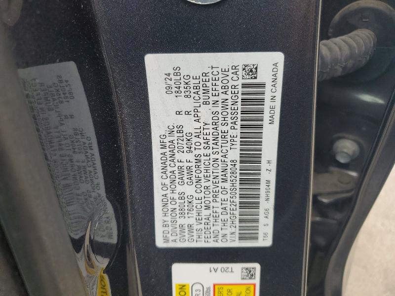 2025 Honda Civic მანქანა იყიდება აუქციონზე, vin: 2HGFE2F50SH528048, აუქციონის ნომერი: 65088706
