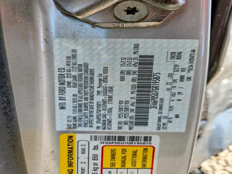 2016 Ford Fusion მანქანა იყიდება აუქციონზე, vin: 3FA6P0SU7GR195875, აუქციონის ნომერი: 66801466