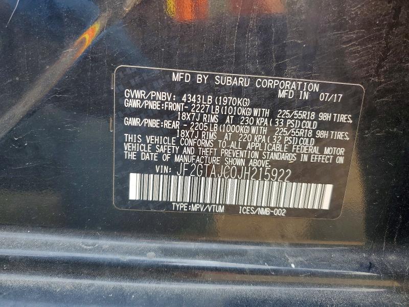 Продажа на аукционе авто 2018 Subaru Crosstrek, vin: JF2GTAJC0JH215922, номер лота: 62628986