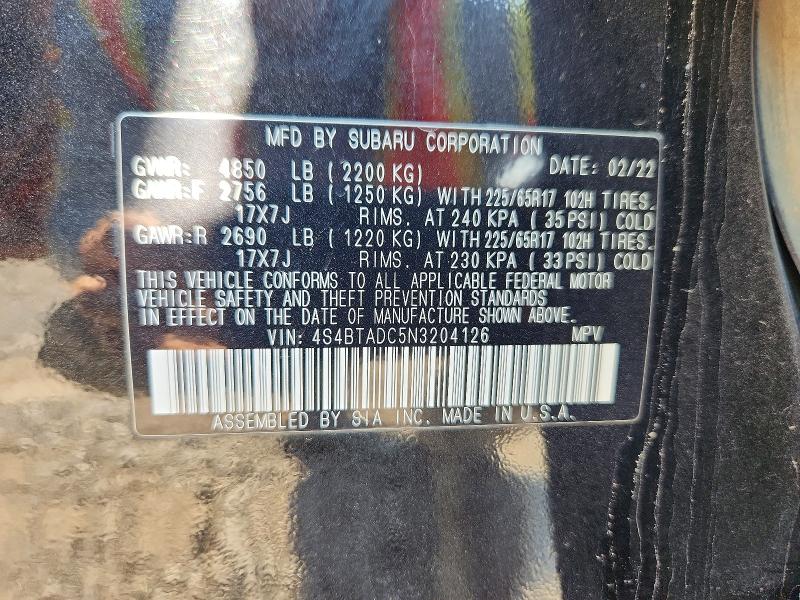Aukcja sprzedaży 2022 Subaru Outback, vin: 4S4BTADC5N3204126, numer aukcji: 64216306