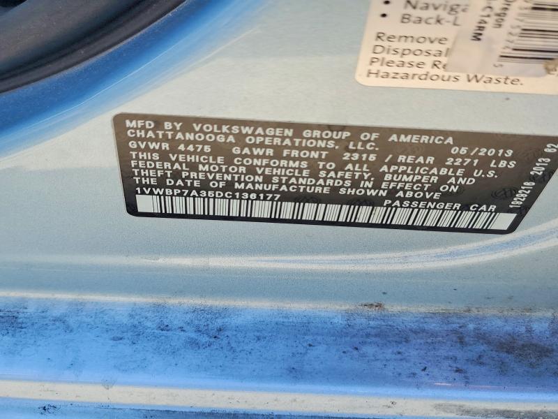 2013 Volkswagen Passat მანქანა იყიდება აუქციონზე, vin: 1VWBP7A35DC136177, აუქციონის ნომერი: 65231556