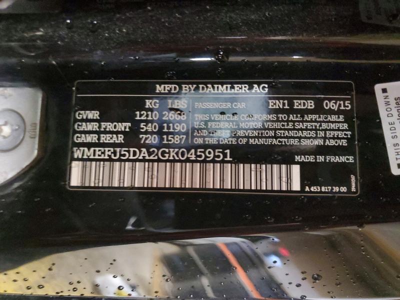 64377416 :رقم المزاد ، WMEFJ5DA2GK045951 vin ، 2016 Smart Fortwo مزاد بيع