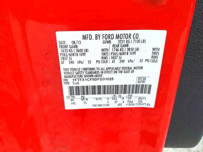 Продажа на аукционе авто 2013 Ford F150, vin: 1FTFX1CF5DFD31025, номер лота: 67070406