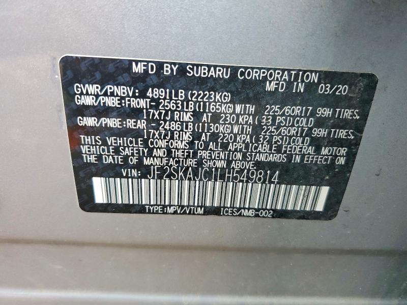 Продаж на аукціоні авто 2020 Subaru Forester, vin: JF2SKAJC1LH549814, номер лоту: 65004726