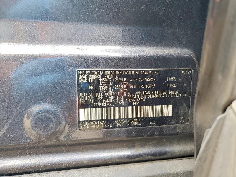 67233166 :رقم المزاد ، 2T3P1RFV5LC117903 vin ، 2020 Toyota Rav4 مزاد بيع