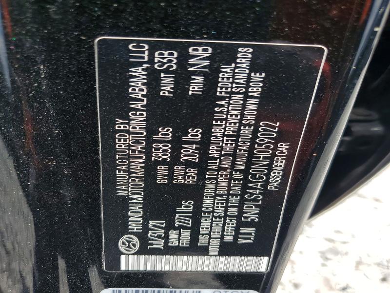 2022 Hyundai Elantra მანქანა იყიდება აუქციონზე, vin: 5NPLS4AG0NH059022, აუქციონის ნომერი: 66185516