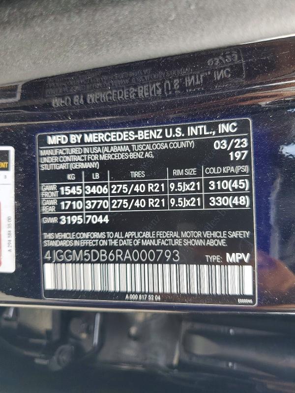 2024 Mercedes-benz Eqe Suv მანქანა იყიდება აუქციონზე, vin: 4JGGM5DB6RA000793, აუქციონის ნომერი: 66476716