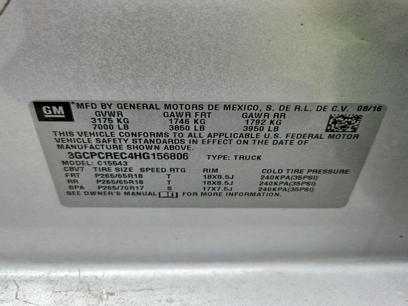 Продаж на аукціоні авто 2017 Chevrolet Silverado, vin: 3GCPCREC4HG156806, номер лоту: 63011436