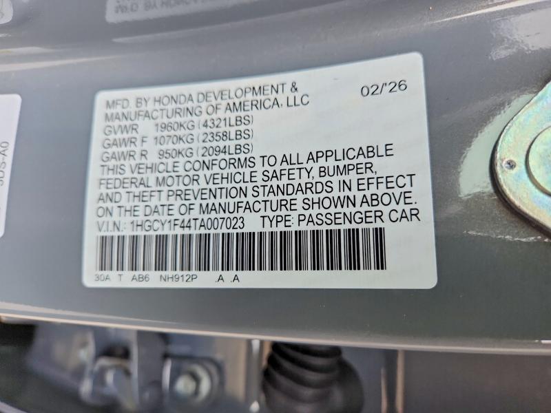 Aukcja sprzedaży 2026 Honda Accord, vin: 1HGCY1F44TA007023, numer aukcji: 66558566