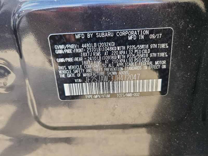 63777496 :رقم المزاد ، JF2SJAWC3JH472047 vin ، 2018 Subaru Forester مزاد بيع