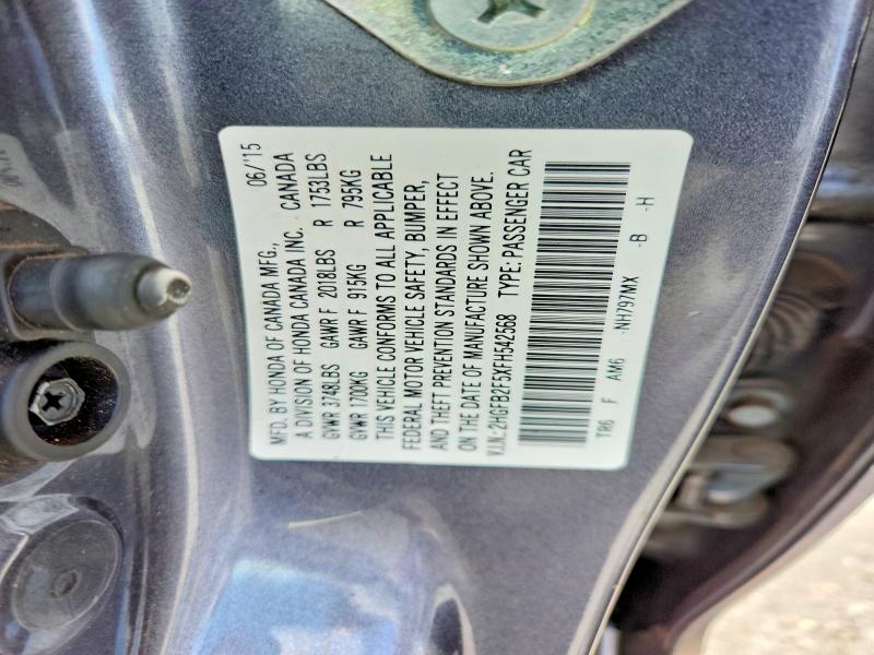2015 Honda Civic მანქანა იყიდება აუქციონზე, vin: 2HGFB2F5XFH542568, აუქციონის ნომერი: 65714056
