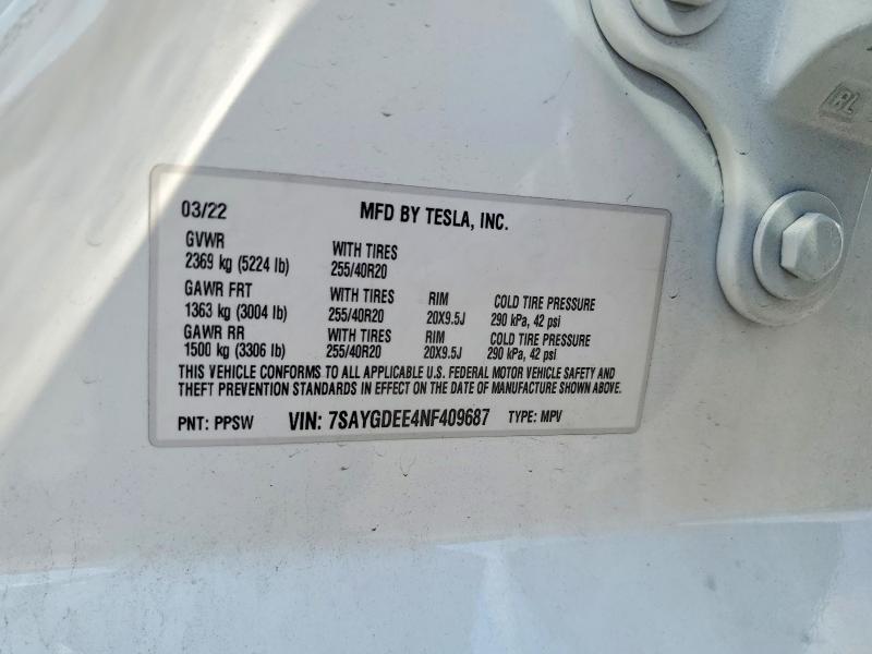Aukcja sprzedaży 2022 Tesla Model Y, vin: 7SAYGDEE4NF409687, numer aukcji: 64365746