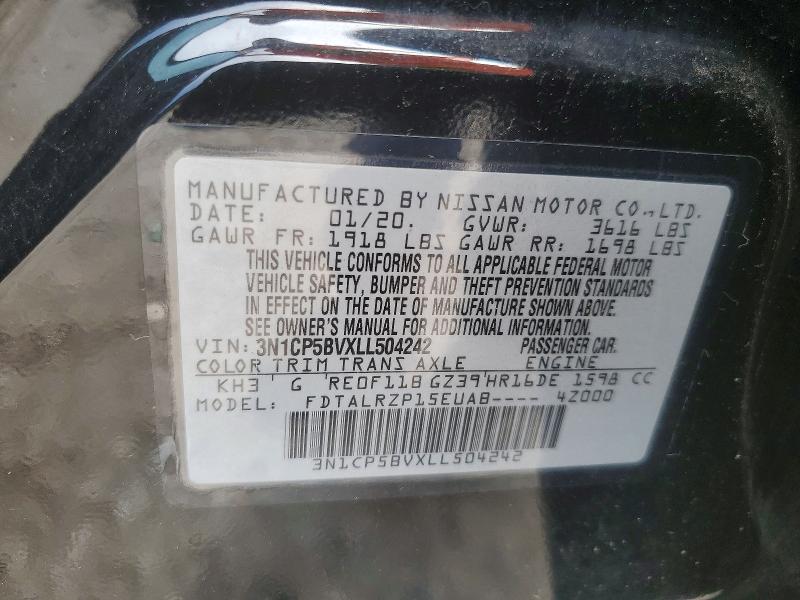 2020 Nissan Kicks მანქანა იყიდება აუქციონზე, vin: 3N1CP5BVXLL504242, აუქციონის ნომერი: 66696686