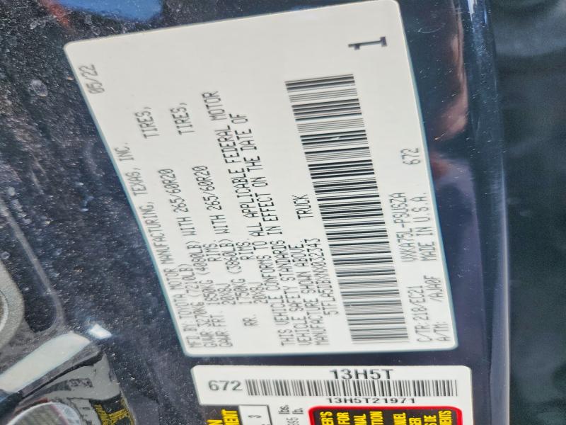 66298316 :رقم المزاد ، 5TFLA5DBXNX032343 vin ، 2022 Toyota Tundra مزاد بيع