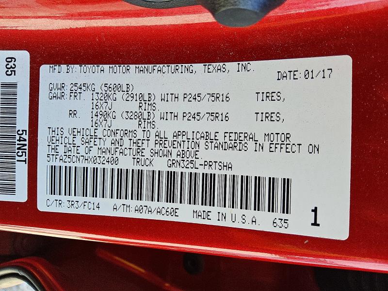 66474406 :رقم المزاد ، 5TFAZ5CN7HX032400 vin ، 2017 Toyota Tacoma مزاد بيع