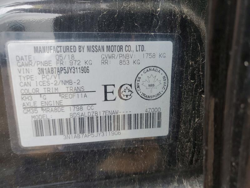 65476016 :رقم المزاد ، 3N1AB7AP5JY311906 vin ، 2018 Nissan Sentra مزاد بيع