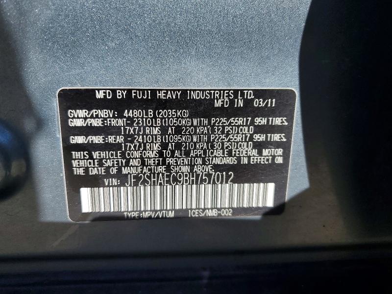 Продаж на аукціоні авто 2011 Subaru Forester, vin: JF2SHAEC9BH757012, номер лоту: 64167786
