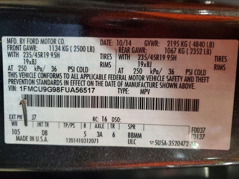 66967896 :رقم المزاد ، 1FMCU9G98FUA56517 vin ، 2015 Ford Escape مزاد بيع