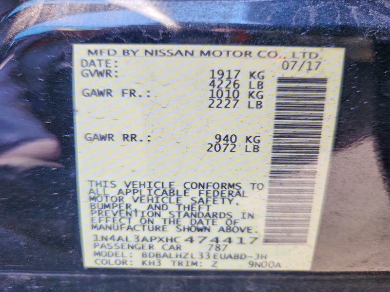 2017 Nissan Altima მანქანა იყიდება აუქციონზე, vin: 1N4AL3APXHC474417, აუქციონის ნომერი: 64249496