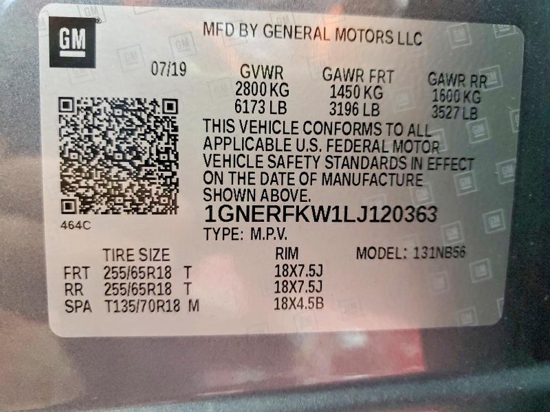 63315046 :رقم المزاد ، 1GNERFKW1LJ120363 vin ، 2020 Chevrolet Traverse مزاد بيع