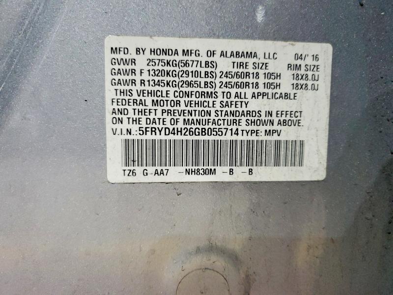 65917926 :رقم المزاد ، 5FRYD4H26GB055714 vin ، 2016 Acura Mdx مزاد بيع