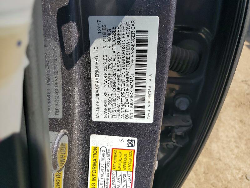 Продаж на аукціоні авто 2018 Honda Accord, vin: 1HGCV1F4XJA074781, номер лоту: 66766986